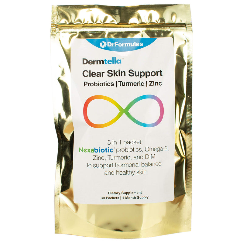 [Australia] - DrFormulas Dermtella Clear Skin Support Packs | Pills with Zinc, Probiotics & DIM | Supplements for Women, Teens & Men with Nexabiotic Probiotics, Turmeric, Fish Oil, 1 Month Supply 
