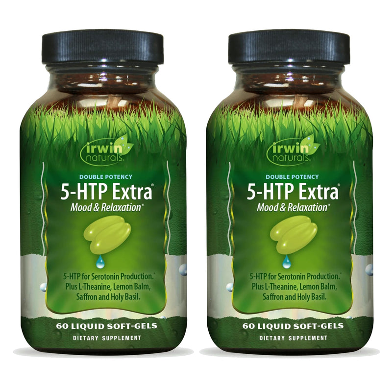 [Australia] - Irwin Naturals Double Potency 5-HTP Extra - 60 Liquid Soft-Gels, Pack of 2 - for Relaxation & Serotonin Production - 60 Total Servings Unflavored 60 Count (Pack of 2) 