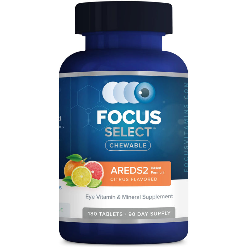 Focus Select AREDS2-Based Citrus Flavored Chewable Eye Vitamins, 180 Count | Eye supplement with lutein and zeaxanthin to support macular health, made in USA, low-zinc, safe for smokers, 90-day supply