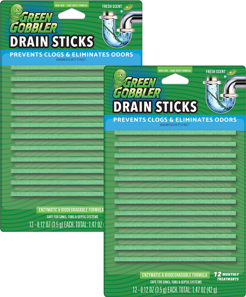 [Australia] - Green Gobbler Drain Cleaner & Deodorizer FRESH SCENT Sticks for Toilet Tanks, Sinks, Bathtub Drains, Washing Machine Drains and Garbage Disposals - 24 Pieces 12 Count (Pack of 2) 