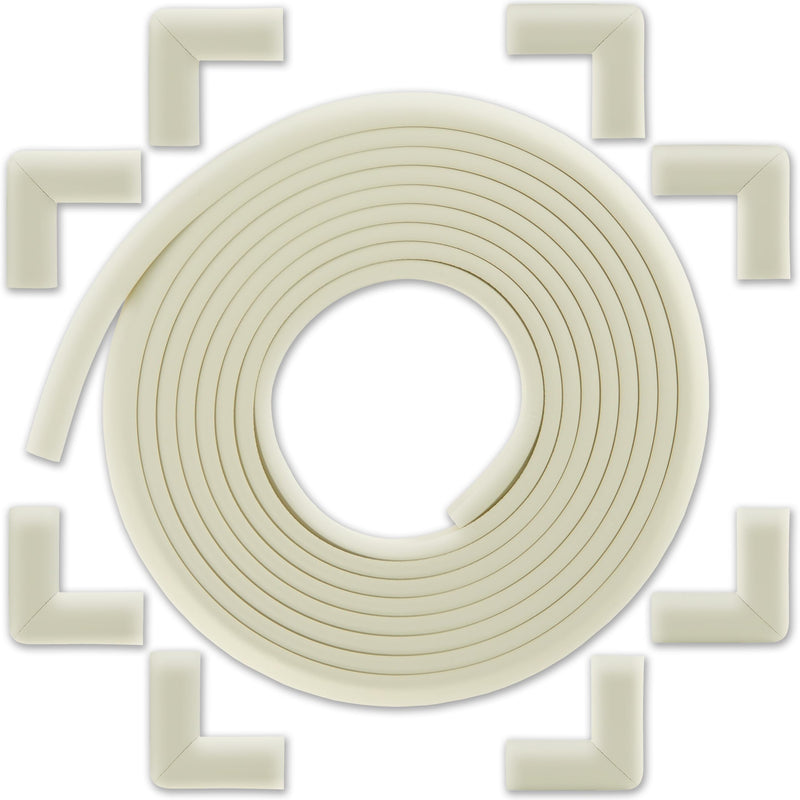 [Australia] - Baby Proofing Edge and Corner Guard Protector Set for Back to School, 20 Feet Edges & 8 Foam Corners, Furniture and Tables Child Baby Proof Bumpers, Pre-Taped Corner Cushions - Oyster White 20 Feet + 8 Corners 