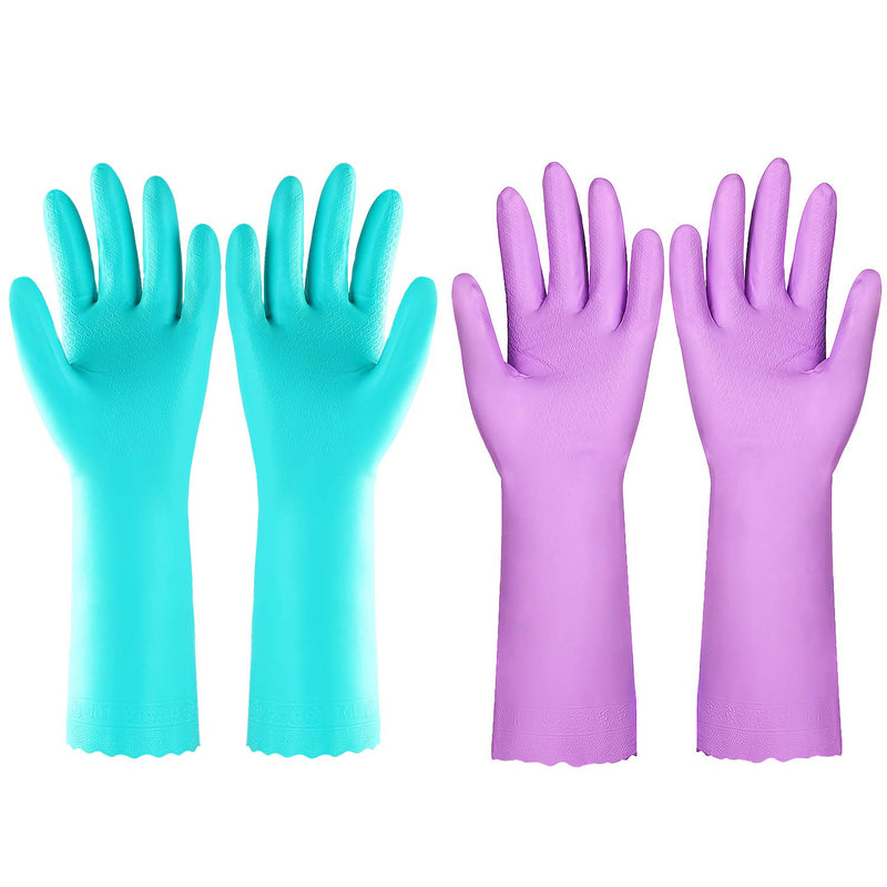 [Australia] - Elgood Reusable Dishwashing Cleaning Gloves with Latex free, Cotton lining,Kitchen Gloves 2 Pairs,Purple+blue Purple+blue Medium (Pack of 2) 