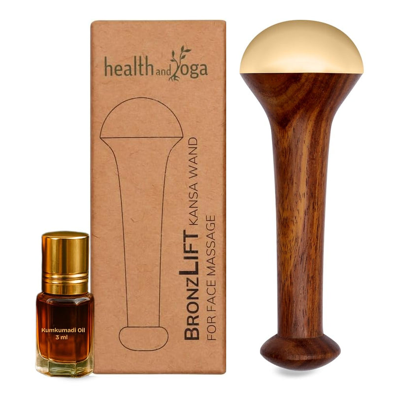 HealthAndYoga™ BronzLift Kansa Face Massager and Kumkumadi Face Oil Trial Vial - Kansa Wand Ayurveda Benefits of Bronze - Skin Lustre (Single Dome) Single Dome