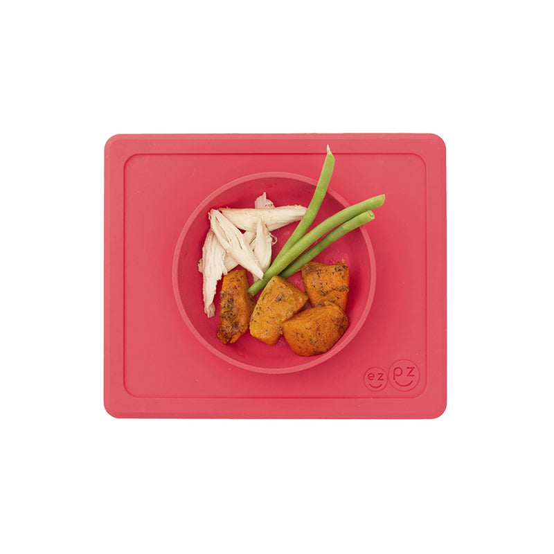 [Australia] - ezpz Mini Bowl for 12 Months+ (Coral) - 100% Silicone Suction Bowl with Built-in Placemat for Toddlers - Comes with a Reusable Travel Bag Coral 