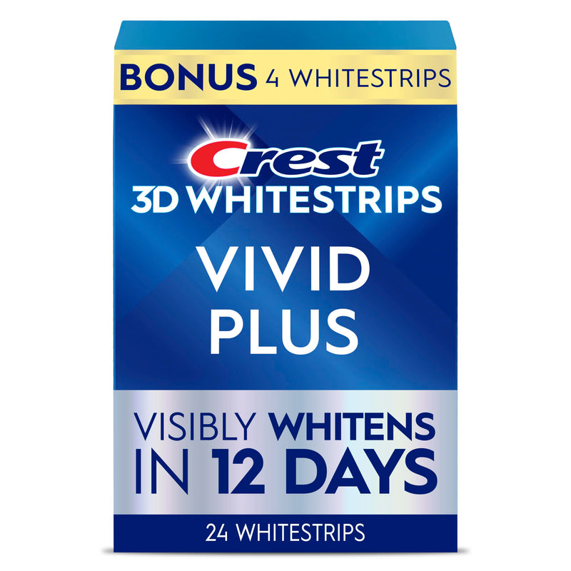 Crest Teeth Whitening Strips, Crest 3D Whitestrips Vivid Plus, Enamel Safe Teeth Whitening Kit, 12 Treatments (24 Strips), Visibly Whitens in Days, 8 Levels Whiter