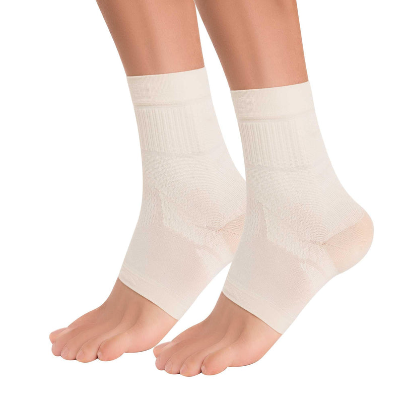 [Australia] - Zensah Ankle Support - Compression Ankle Brace - Running, Soccer, Sports - Ankle Sleeve Helps Sprains, Tendonitis, Pain Small Beige - Pair 
