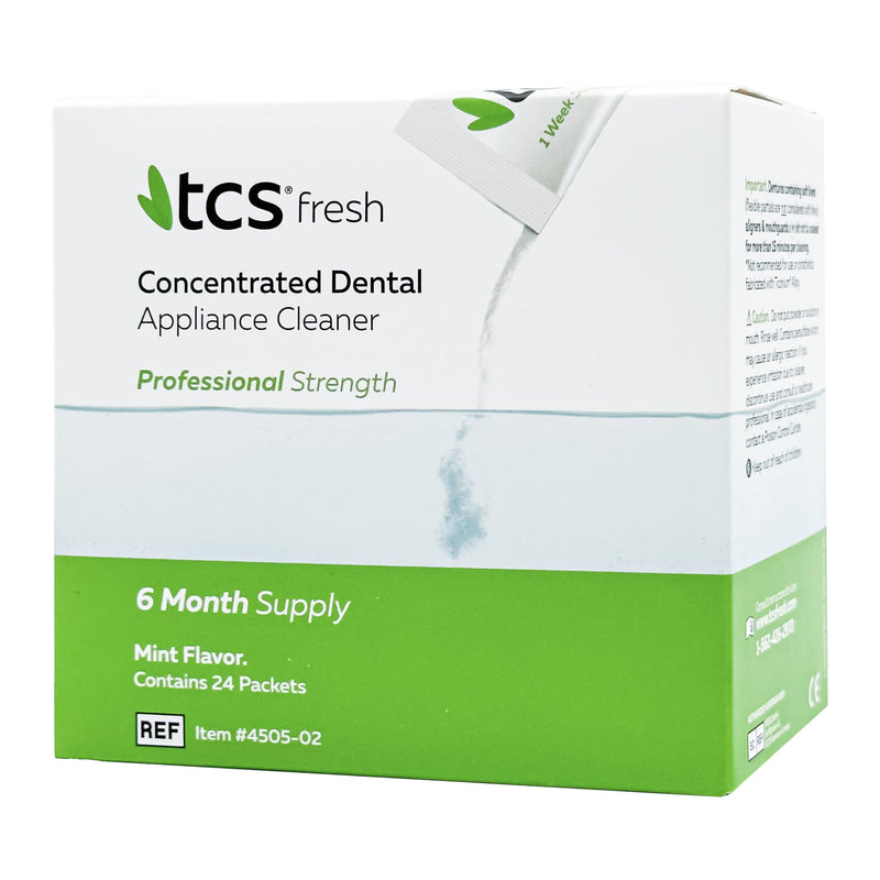 [Australia] - TCS Fresh Dental Appliance Cleaner, 24 Count Professional Strength Concentrated Cleanser Powder - Flexible Partial Cleaner, Denture Cleaner and Dental Night Guard Cleaner, Mint Flavor (6 Month Supply) 