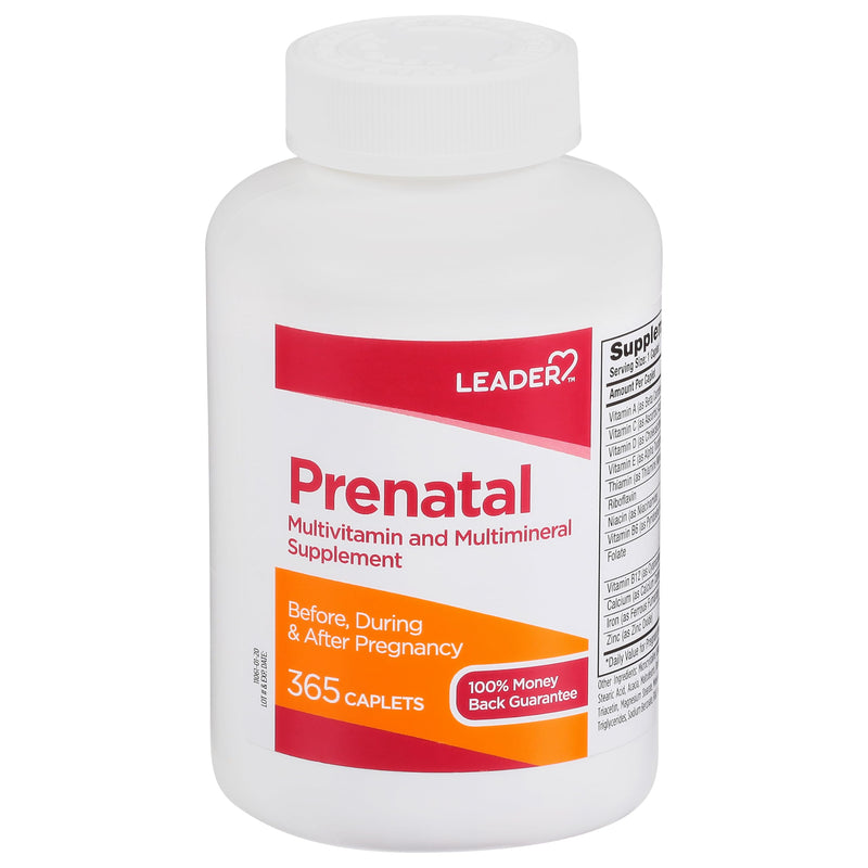 Leader Prenatal Multivitamin with 800Mcg Folic Acid & Essential Nutrients for Healthy Pregnancy & Fetal Development, Dha, High Potency Vitamin for Expecting Moms, Daily Support, 365 Caplets 1 Count (Pack of 365)
