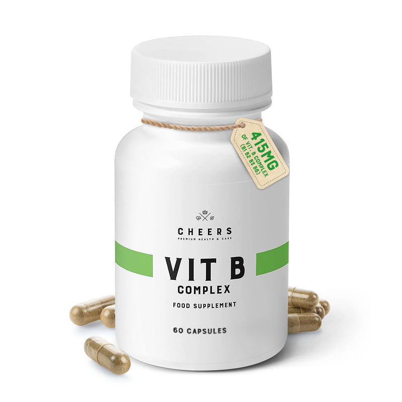 CHEERS Vitamin B Complex Supplement 415mg | High Absorption Vegan B Complex for Brain, Nerve & Immune Support | Complete B Vitamins with B1, B2, B3, B6, B12 | Non-GMO, DRcaps® Plus | 60 Capsules