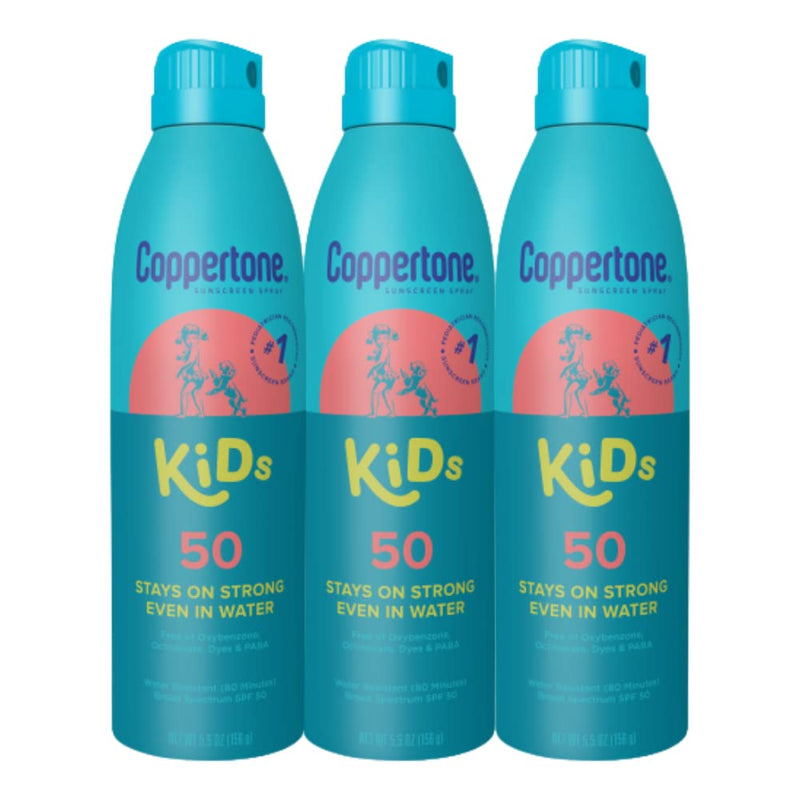 [Australia] - Coppertone Kids Sunscreen Spray SPF 50, Water Resistant Spray Sunscreen for Kids, Pediatrician Recommended Sunscreen Brand, Bulk Sunscreen SPF 50, 5.5 Oz Bottle, Pack of 3 
