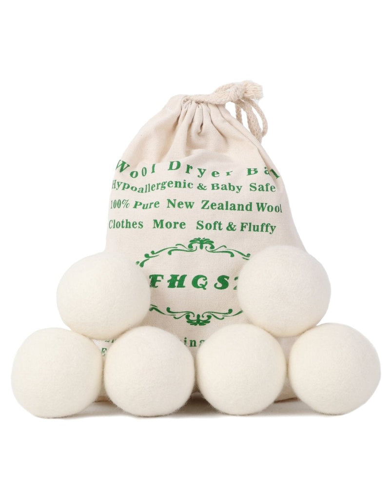 [Australia] - Wool Dryer Balls Organic XL 6-Pack, Reusable Natural Fabric Softener, Reduces Wrinkles,Dryer Sheets Alternative White 