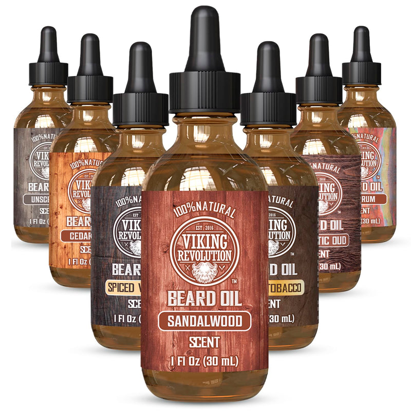 [Australia] - Viking Revolution Sandalwood Beard Oil for Men - Natural Mens Beard Oil with Argan Oil and Jojoba Oil - Beard Softener, Strengthens and Moisturizes - Beard Conditioner for Men (Sandalwood, 1 Pack) 1 Fl Oz (Pack of 1) 