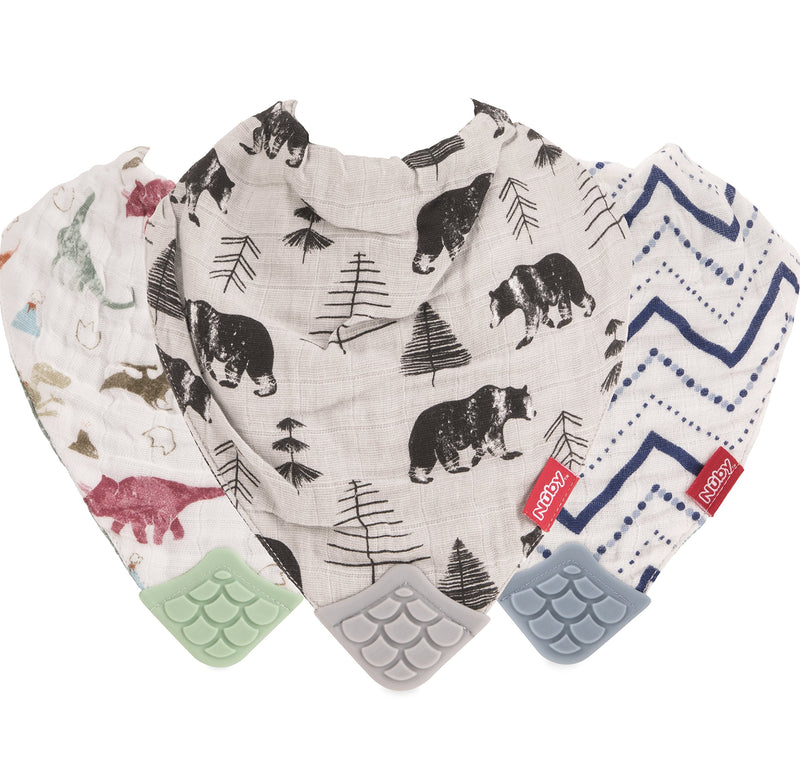 [Australia] - Nuby Baby Bibs - 3 Pc Muslin Bibs - Reversible 100% Natural Cotton Teething Bib - Baby Bibs For Girls And Boys, Baby Essentials Boy 