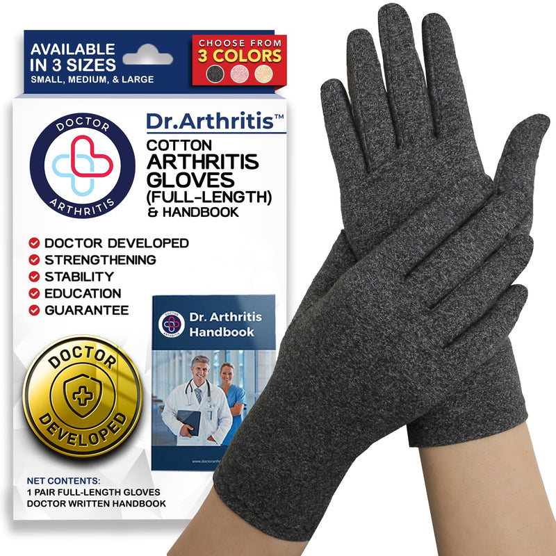 [Australia] - Doctor Developed Arthritis Gloves - Full Finger Compression Gloves for Raynauds & Hand Pain - Compression Gloves for Arthritis for Women & Men, Carpal Tunnel Gloves With Doctor Handbook (full-length, M, Grey) Medium 