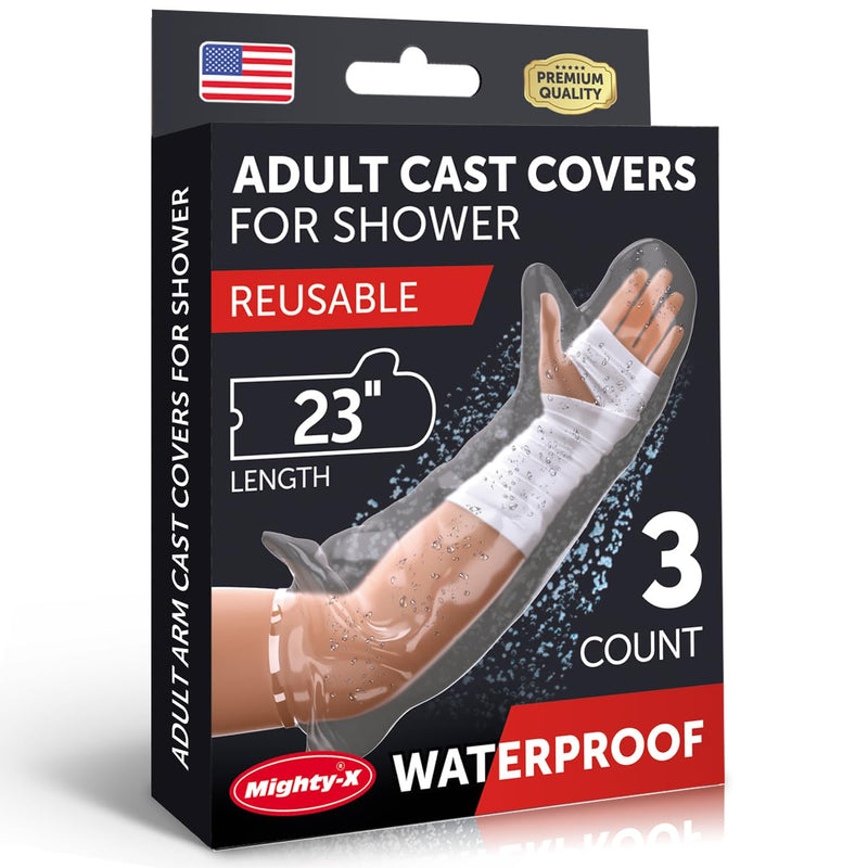 [Australia] - Mighty-X 100% Waterproof Cast Covers for Shower Arm Adult - [Watertight Seal] - 3pk Reusable Cast Protectors - Half Arm Cast Bags for Shower Arm 