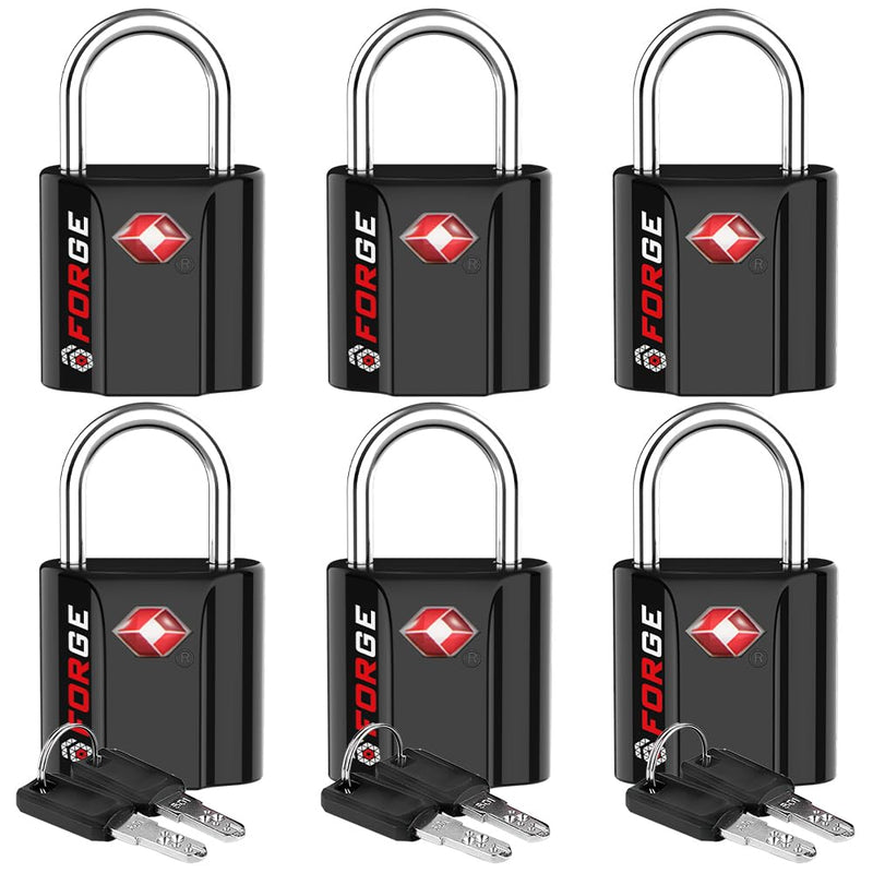 Forge Smal TSA Approved Luggage Locks: Ultra Secure dimple Key Locks with zinc Alloy Body, for Luggage, Travel Cases, Backpacks, Suitcase and More. Black 6PK. Black 6 Pack