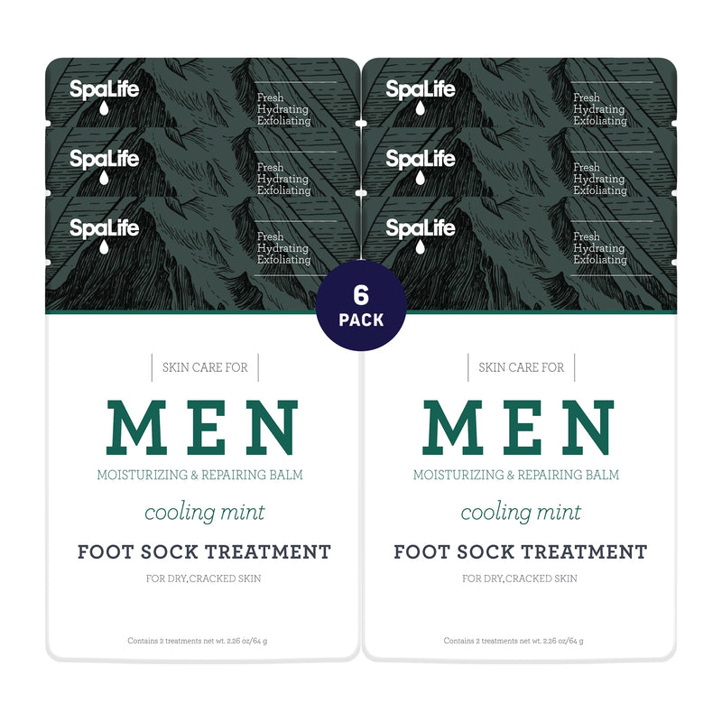 [Australia] - Spa Life Men's Cooling Mint Foot Repair Balm and Moisturizing Socks Set - Revitalizing Hydrating Foot Mask for Soothing Tired, Achy Feet and Softening Dry, Cracked Skin One Size Fits Most- 6 Pairs Foot Masks (6 Pack) 