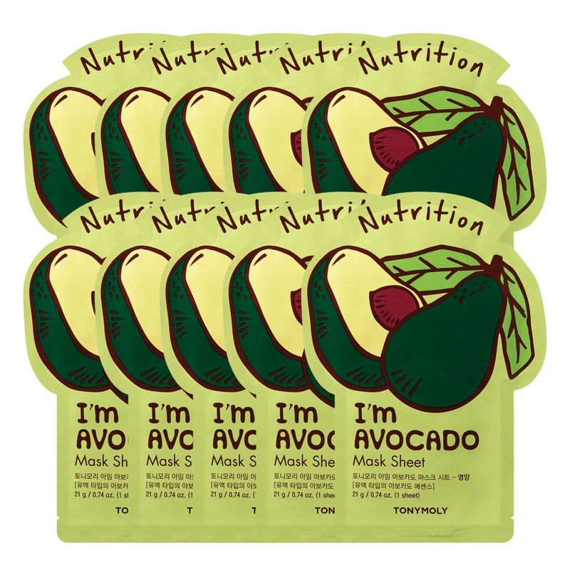 TONYMOLY I’m Pearl Luminating Sheet Mask Avocado, 10 Pack