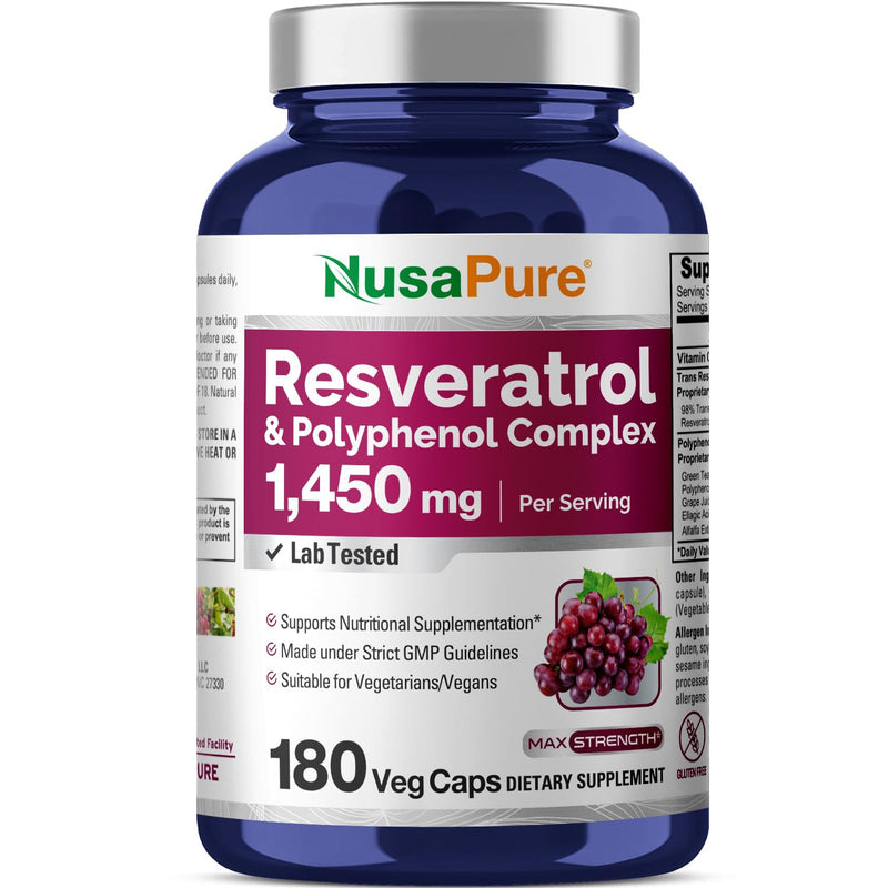 [Australia] - NusaPure Resveratrol & Polyphenol Complex 1450mg 180 Vegetarian Caps (Non-GMO, Vegan) Vitamin C 