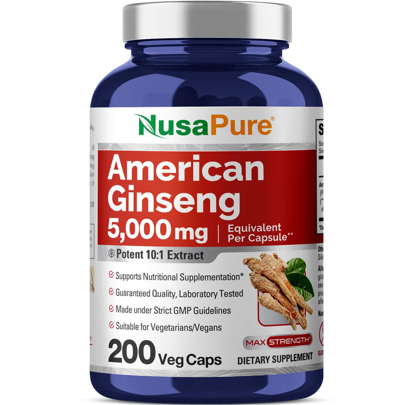 [Australia] - NusaPure American Ginseng 5000 mg - 200 Veggie Capsules (Vegetarian, Non-GMO, Vegan) 