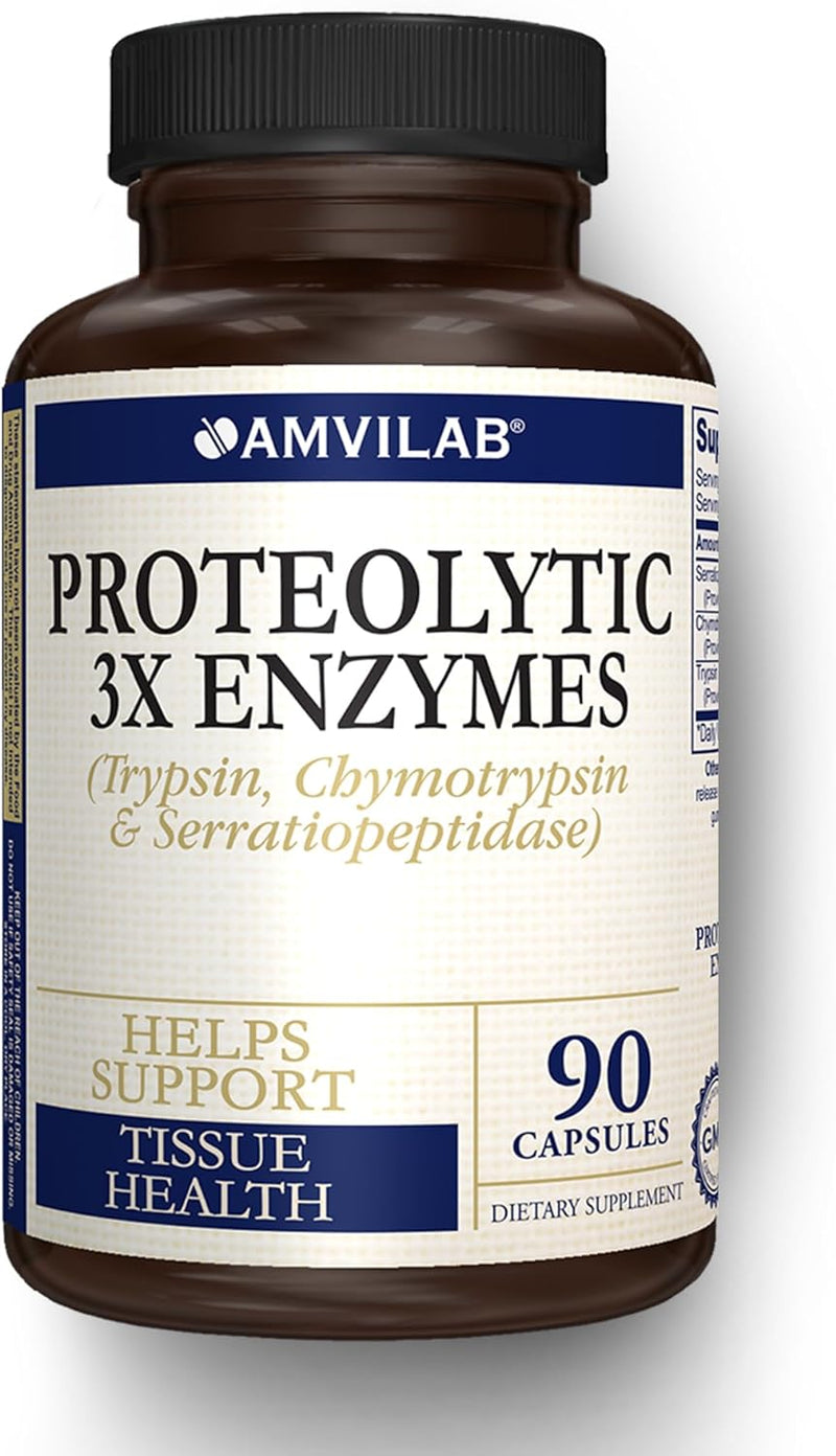 [Australia] - Amvilab Proteolytic Enzymes: Trypsin & Chymotrypsin, Anti-Inflammatory Supplement, Supports Tissue Health, Reduces Edema & Inflammation caused by Tissue Injury, Helps with Fast Recovery - 60 capsules 