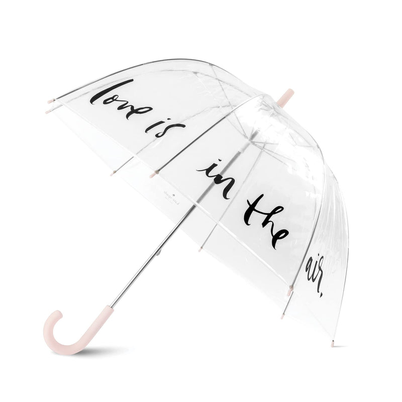kate spade new york Clear Bubble Umbrella, Love is in the Air | Large, Lightweight, Translucent Dome Canopy Umbrella for Rain with Pink J Hook Handle for Weddings