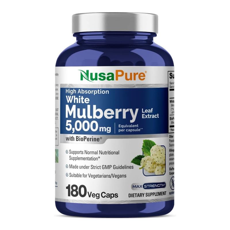 [Australia] - NusaPure White Mulberry Leaf Extract 5,000mg 180 Veggie Caps (Vegetarian, Bioperine) 