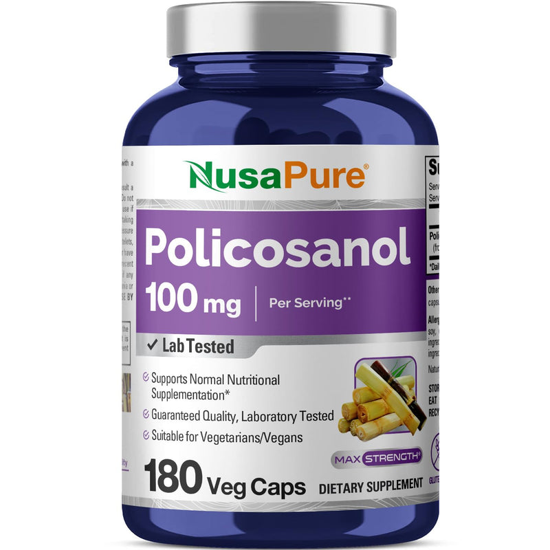 [Australia] - NusaPure Policosanol 100mg 180 Veggie Capsules (Vegan, Non-GMO, Gluten-Free) 