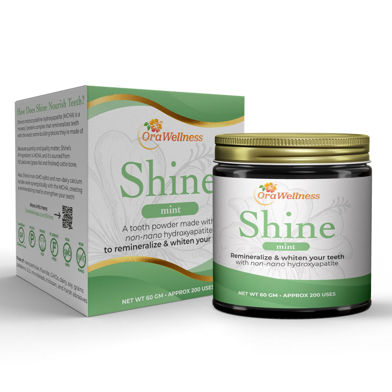 OraWellness Shine Remineralizing Tooth Powder with Hydroxyapatite, Mint | Fluoride Free, Made in the USA, Natural Teeth Whitening Powder with Microcrystalline Hydroxyapatite, Helps Remove Stains
