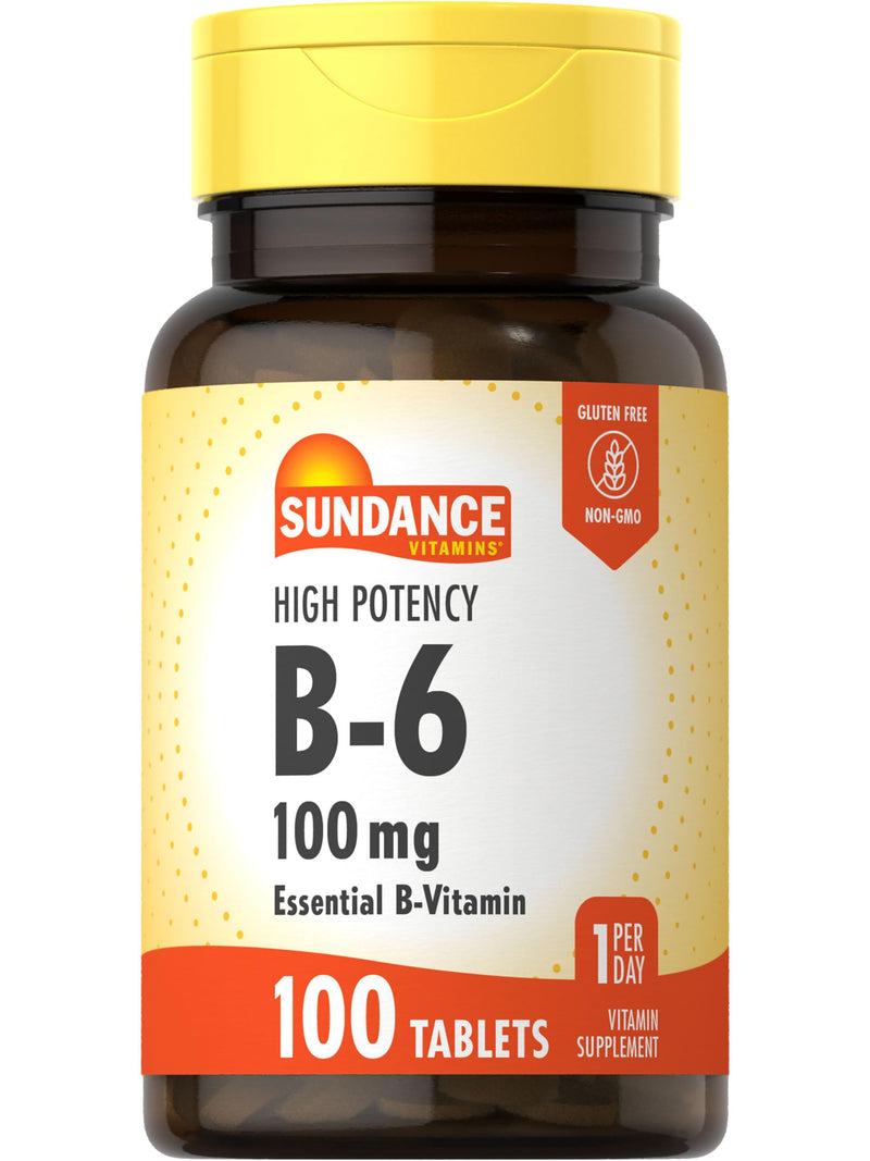 Sundance Vitamin B-6 100mg | 100 Tablets | High Potency Formula | Essential B-Vitamin | Vegetarian, Non-GMO & Gluten Free Formula