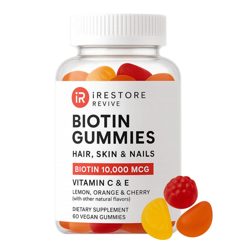 iRestore Biotin Gummies 10,000 mcg - 3 Natural Fruit Flavors, Hair Vitamins Multi Supplement for Hair Skin and Nails for Women & Men, 60 Vegan Gummies, 30 Day Supply 1