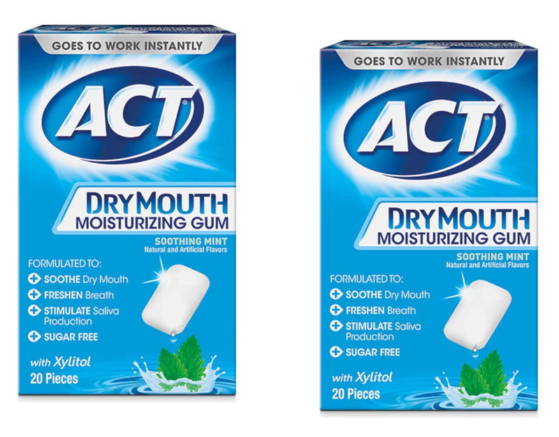 [Australia] - ACT Dry Mouth Moisturizing Gum, Soothing Mint, Sugar Free, 20 Count (Pack of 2) 