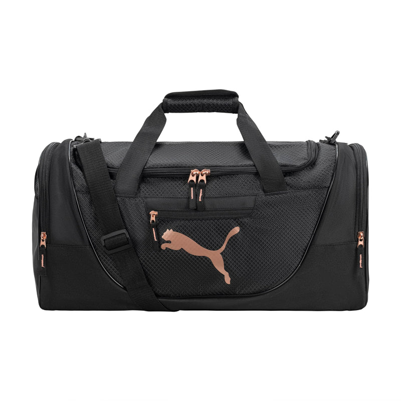 PUMA womens Candidate Duffel Bag with Removable Strap & Shoe Pocket Black/Rose Gold One Size