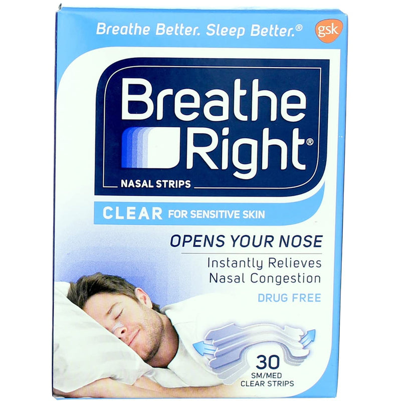[Australia] - Breathe Right Nasal Strips Clear Sensitive Skin Small/Medium - 30 Strips, Pack of 4 