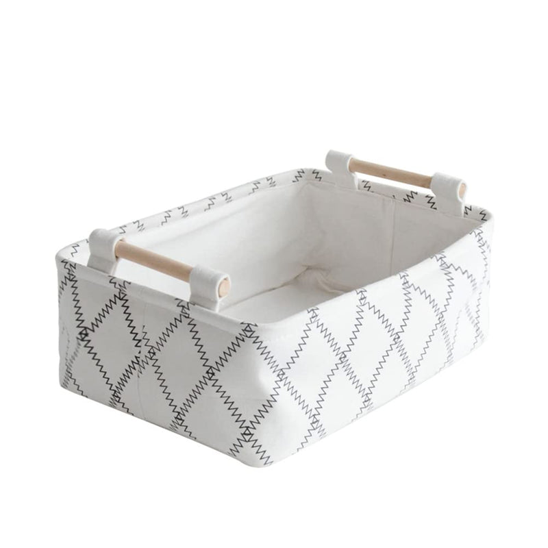 [Australia] - Decorative Collapsible Rectangular Fabric Storage Bin Organizer Basket with Wooden Handles for Clothes Storage, 11"×7.1"×3.9", White 11×6.7×3.5 inch 