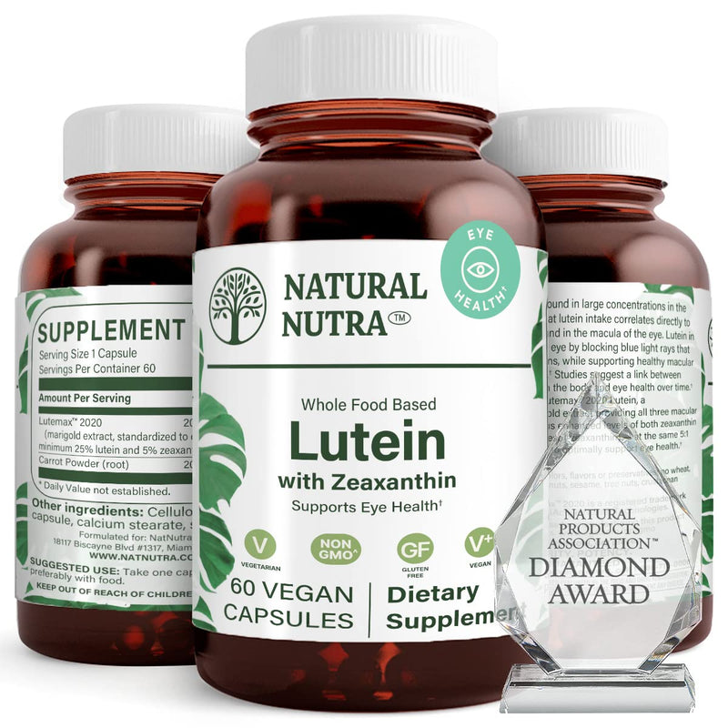 Natural Nutra Lutein & Zeaxanthin Supplement 20mg, 60 Capsules | Maintains Vision, Protects Cells in Eyes, Enhances Level of Zeaxanthin & Isomers, Supports Eye Health, Gluten-Free, Soy-Free 60 Count (Pack of 1)
