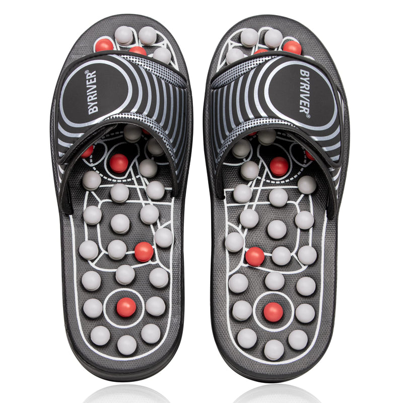 [Australia] - BYRIVER Foot Reflexology Tools Pressure Point Massage Mat Slippers Slides Sandals Shoes, Back Knee Feet Arch Heel Pain Tension Relief Products, Relaxation Gifts for Mom Dad Parents(02L) L-Men(9.5-11) Black Spring Slippers 
