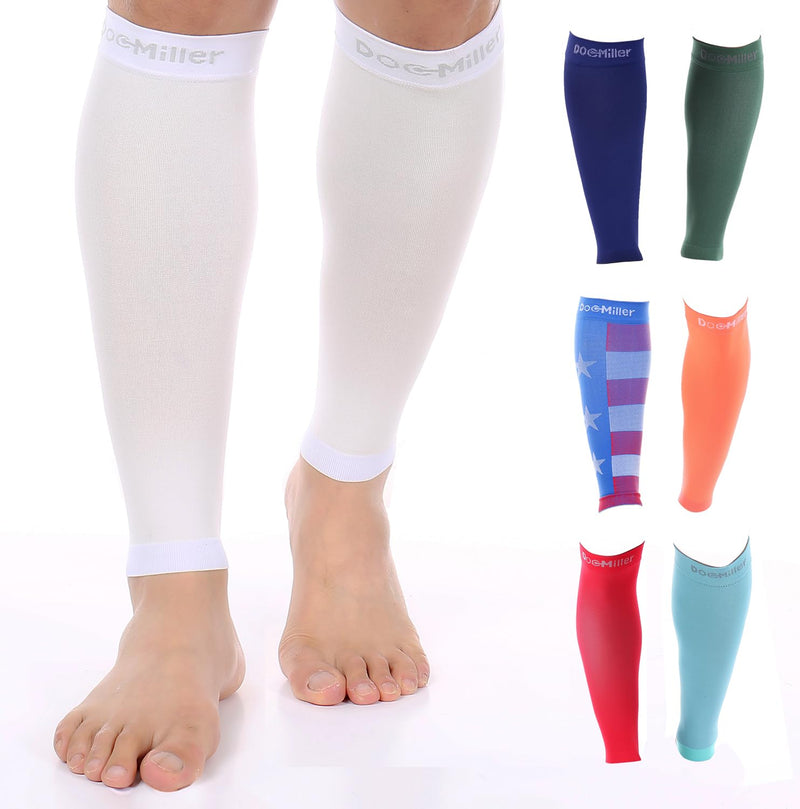 Doc Miller Compression Calf Sleeve for Men & Women – 20-30mmHg Graduated Support for Running, Shin Splints, Calf Strain – Knee High, Small to 6XL Plus Size X-Large White