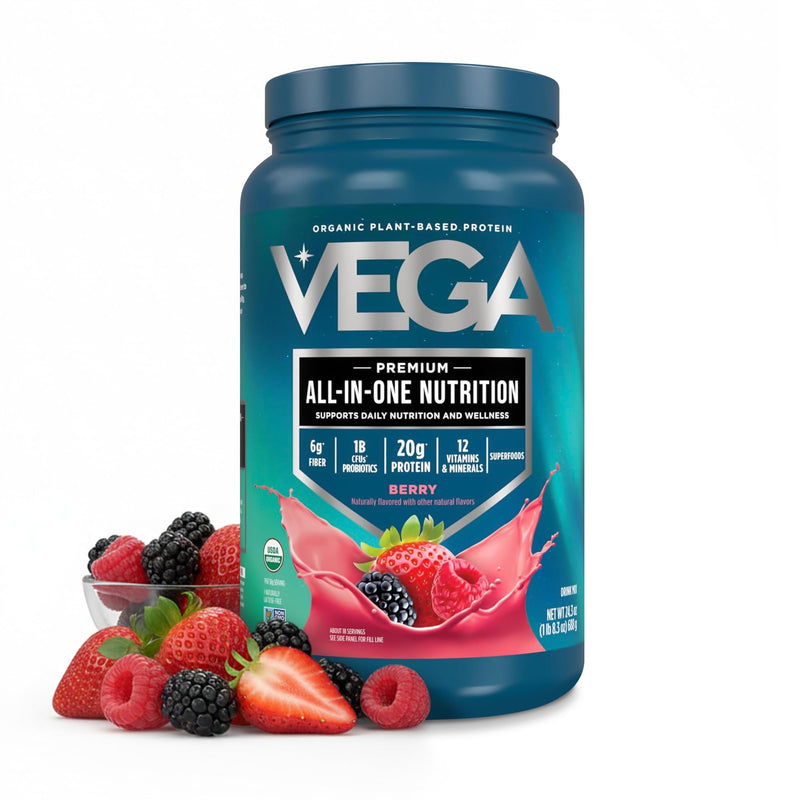 Vega All-in-One Nutrition Organic Vegan Protein Powder – Berry, 20g Protein Meal Replacement Shake – 1.52 lbs (18 Servings) 1.52 Pound (Pack of 1)