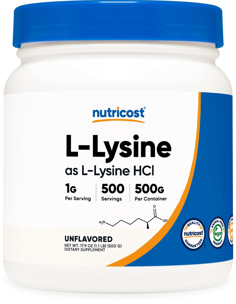 [Australia] - Nutricost L-Lysine Powder 500 Grams - Pure L-Lysine, Non-GMO, Gluten Free Unflavored 500 Servings (Pack of 1) 