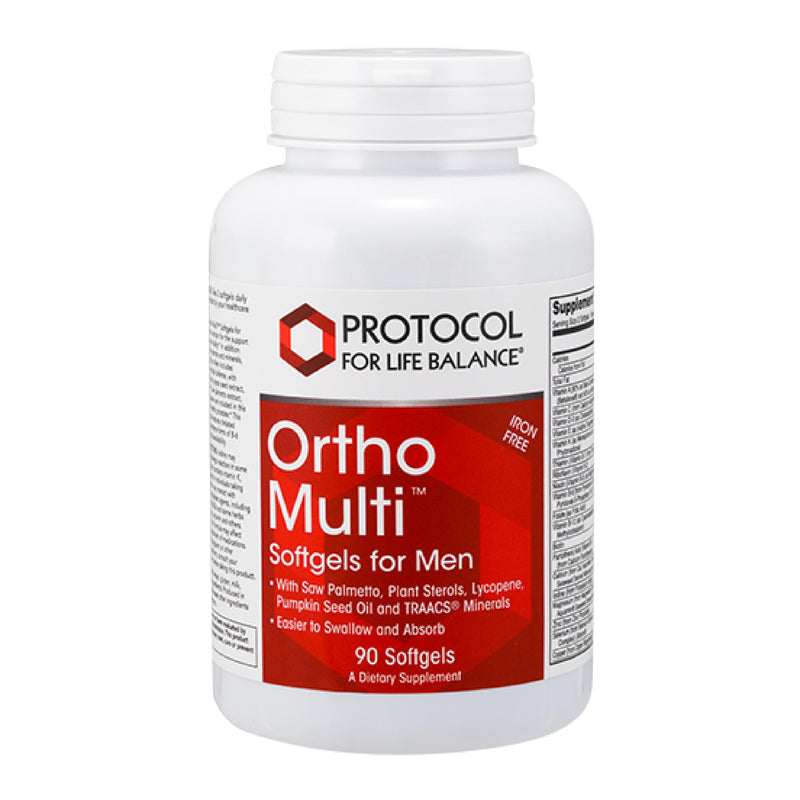 PROTOCOL FOR LIFE BALANCE Ortho Multi for Men, Multivitamin, 90 Softgels | Multivitamin for Prostate Health*, with Saw Palmetto, Zinc, and CoQ10, Men Daily Multivitamin and Iron Free