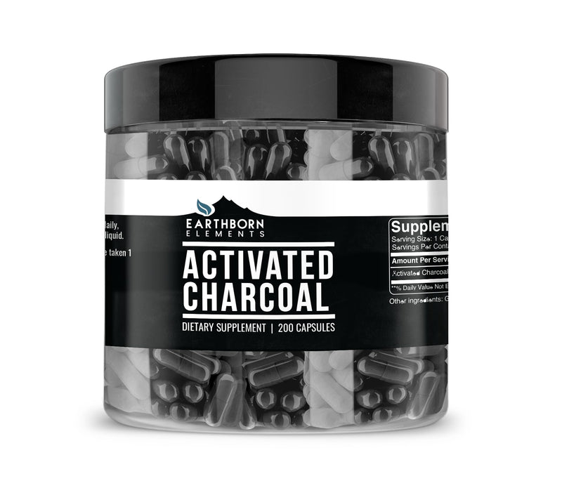 [Australia] - Earthborn Elements Activated Charcoal Capsules, 200 Capsules, Odorless & Non-Toxic Powder 