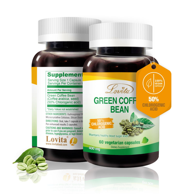 [Australia] - Lovita Green Coffee Bean Extract, 50% Chlorogenic Acid for Metabolism, Energy & Weight Management, 800 mg per Day, Vegan, Non-GMO, Gluten-Free, Natural Antioxidant Supplement, 60 Capsules 60 Count (Pack of 1) Classic Packaging 