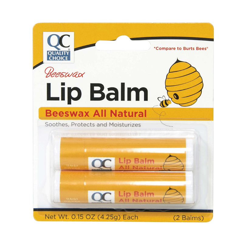 Quality Choice Beeswax Lip Balm – All Natural Formula with Vitamin E & Coconut Oil – Hydrating Lip Care for Dry, Cracked Lips – 2 Tubes (0.15 oz Each), Long-Lasting Moisture 1