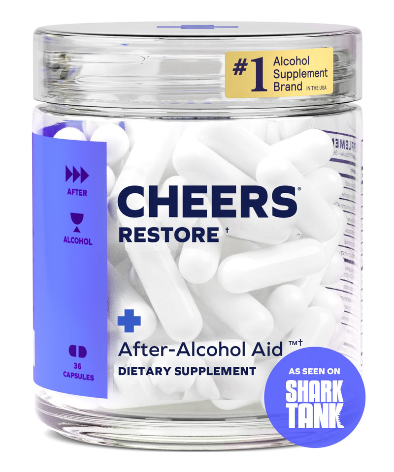 Cheers Restore | Supplement with DHM, L-Cysteine, Milk Thistle | 12 Doses | After Alcohol Aid, Feel Better After Drinking, Support Your Liver, DHM, L-Cysteine, Milk Thistle, Prickly Pear 1