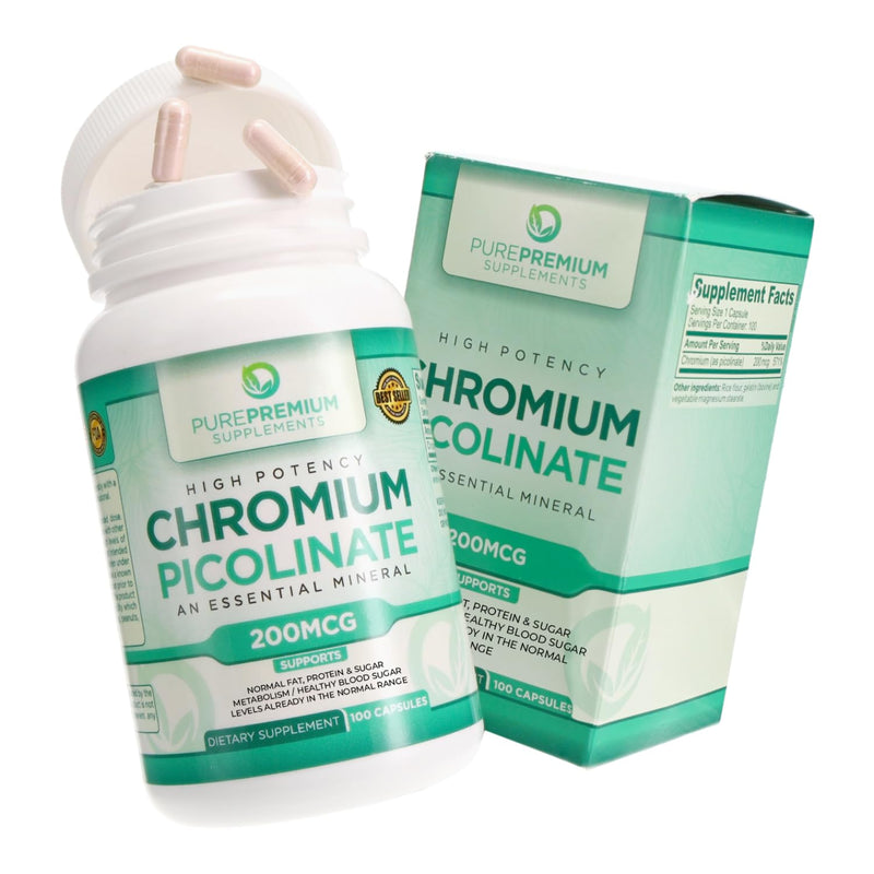 [Australia] - PurePremium Chromium Picolinate 200mcg - High Potency Chromium Supplements - Essential Mineral Health Support for Men & Women - Gluten-Free - 3 Months Supply - 100 Capsules 1 Count (Pack of 100) 