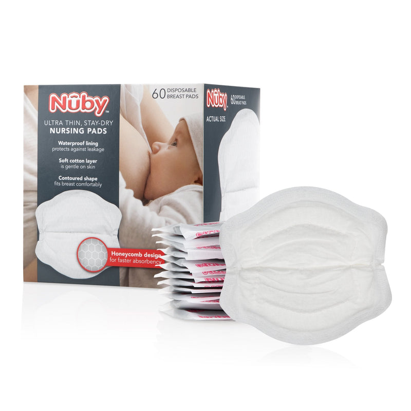 [Australia] - Nuby Stay-Dry Disposable 60 Piece Breast Pads, Honeycomb, Ultra-Thin 60 Pack 