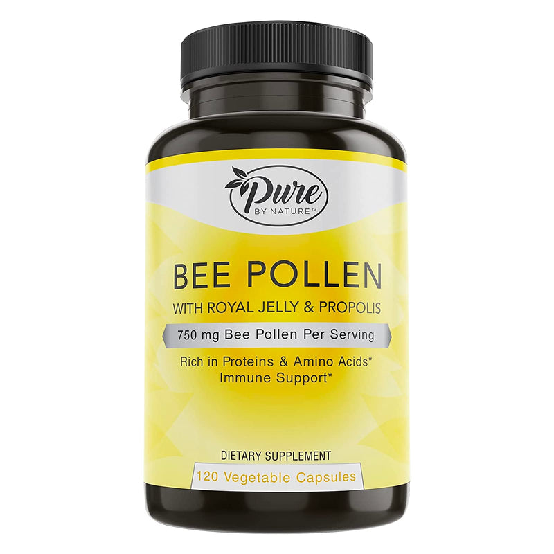[Australia] - Pure By Nature Bee Pollen Supplement with Propolis & Royal Jelly for Immune Support, Antioxidant Properties, 120 Non-GMO Vegetarian Capsules 