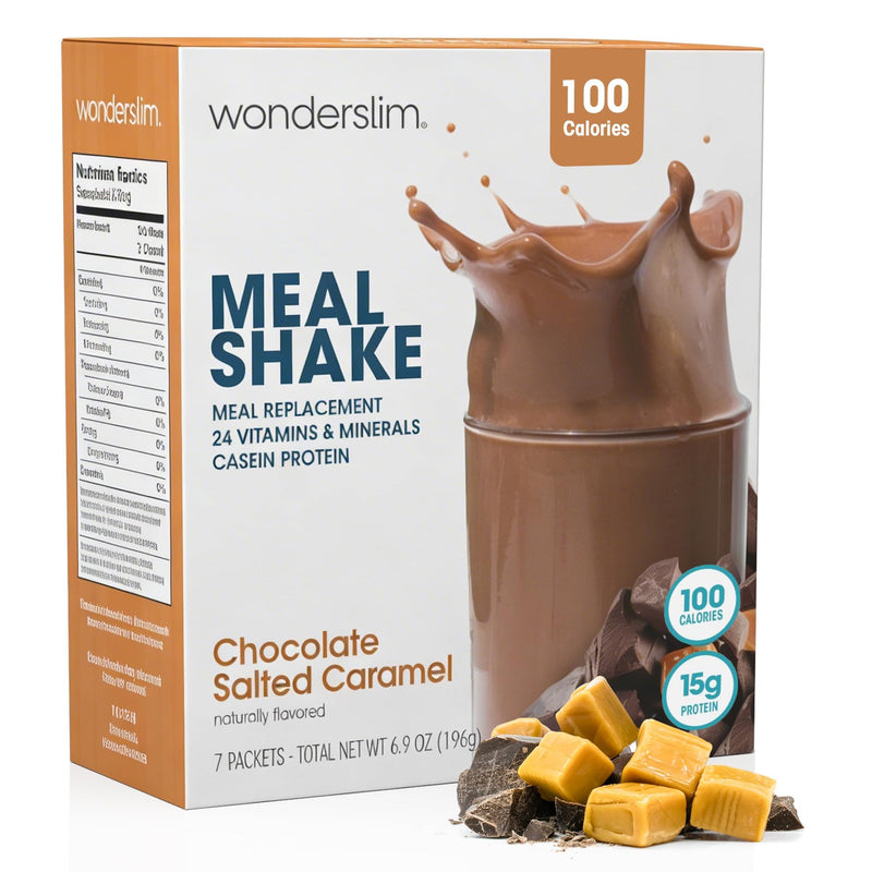 WonderSlim Protein Meal Replacement Shake – 15g Protein, 24 Vitamins & Minerals, Low Carb, Low Calorie, Gluten Free – Meal Replacement Drink for Weight Management, 7 Count Packets (Chocolate Salted Caramel) Chocolate Salted Caramel