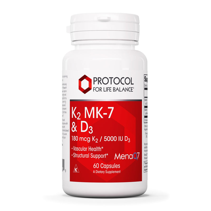 PROTOCOL FOR LIFE BALANCE K2 MK-7 & D3, Vascular Health*, 60 Veg Caps | Vascular Health and Structural Support*, Bone Strength*, Supports Calcium Absorption*